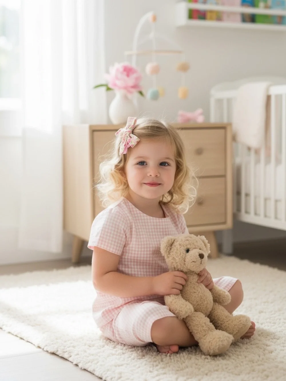 Pink Floral & Gingham Bow Hair Clips for Kids